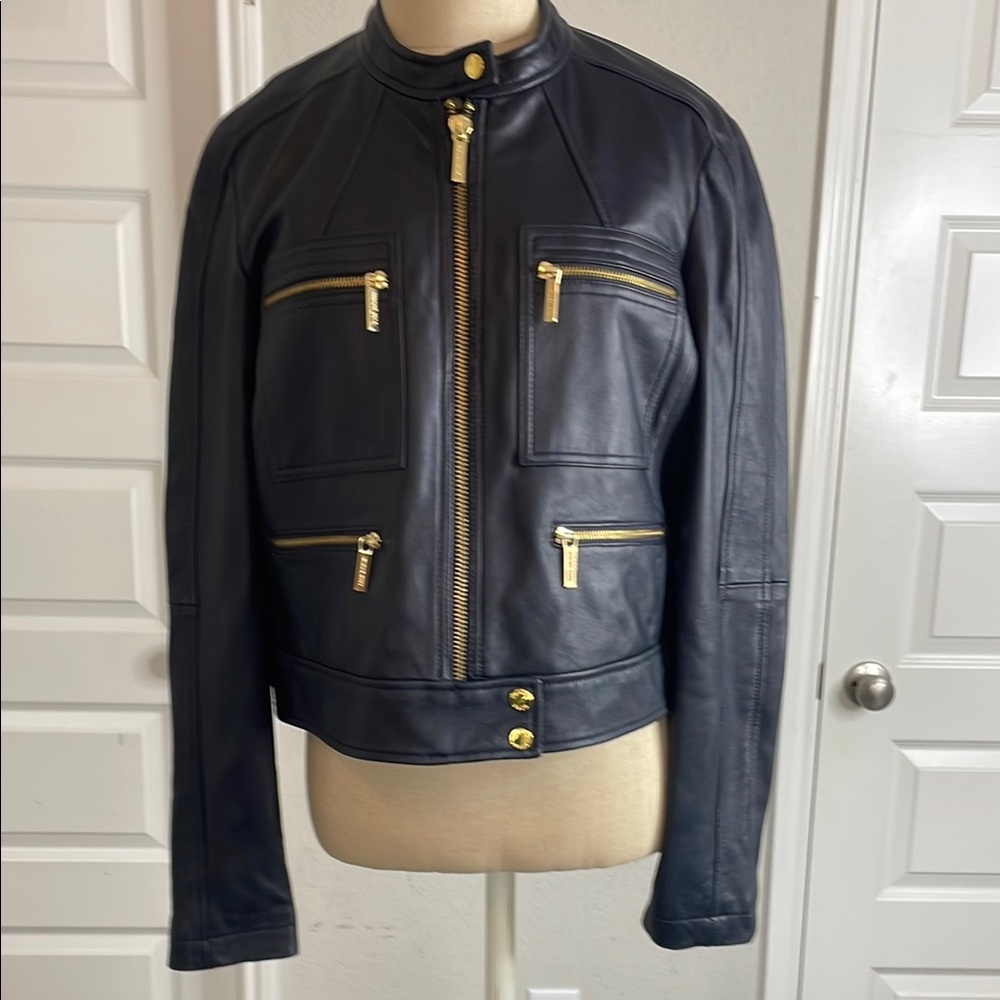 Michael Kors Black and Gold Leather Jacket